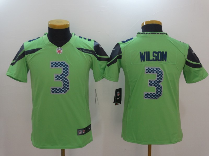Youth Seattle Seahawks #3 Russell Wilson Green Color Rush Limited Jersey